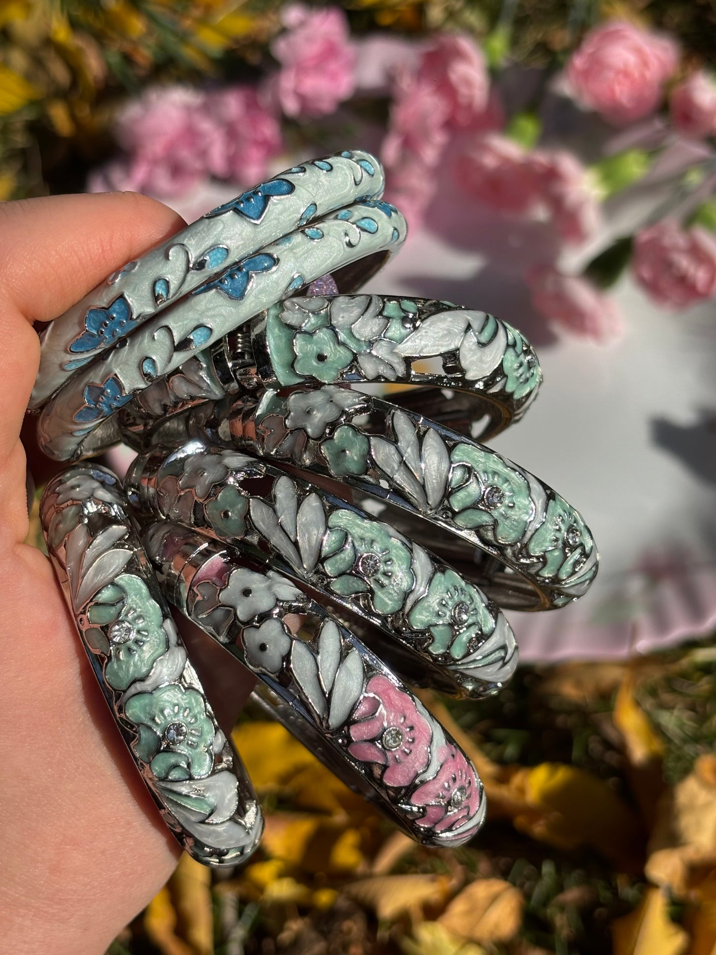 silver floral bangles