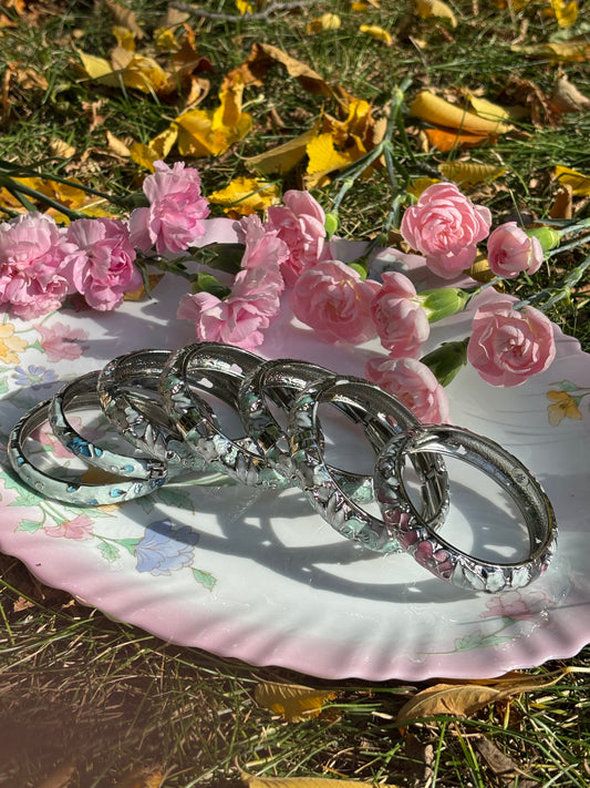 silver floral bangles